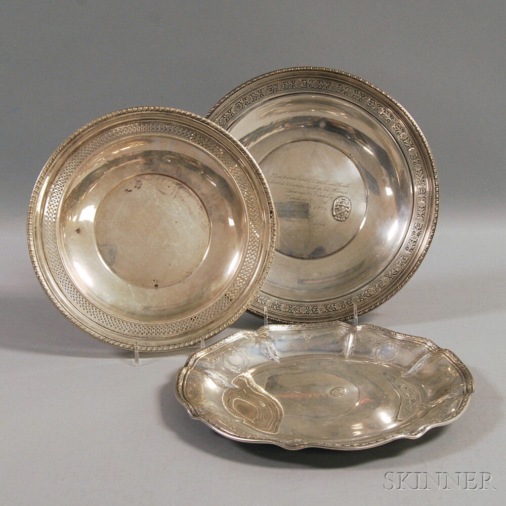 Appraisal: Three Assorted Sterling Silver Dishes a Cartier reticulated cake plate