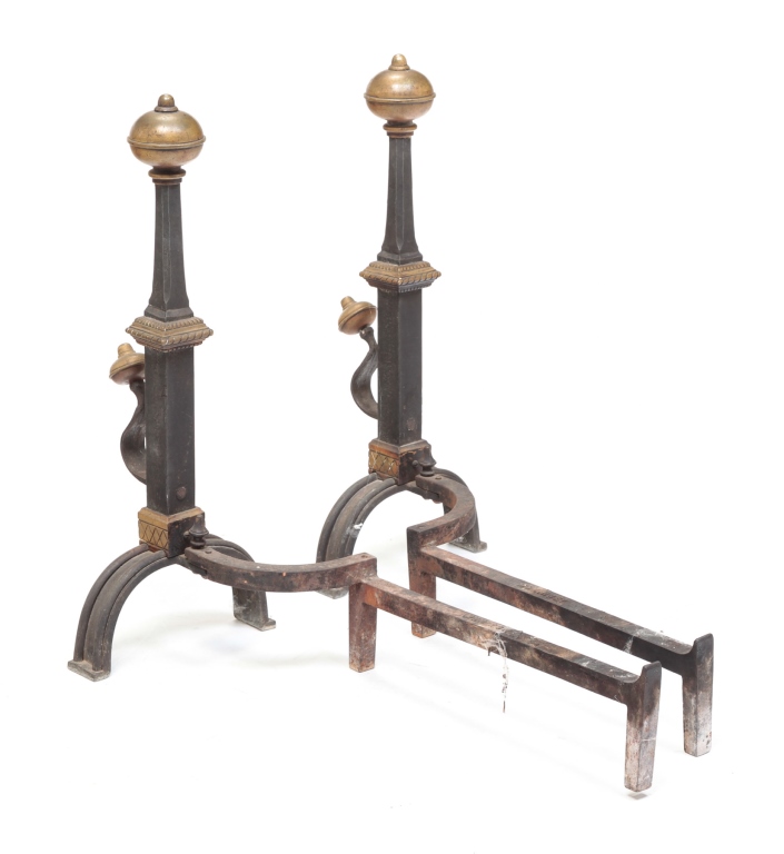 Appraisal: Circa brass and cast iron Brass ball finials and trim