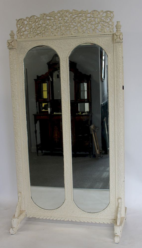 Appraisal: Large and Highly Carved Double Sided Anglo Indian Standing Mirror