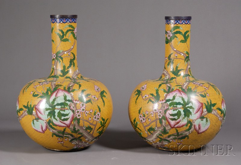 Appraisal: Pair of Cloisonne Vases China early th century bottle shaped