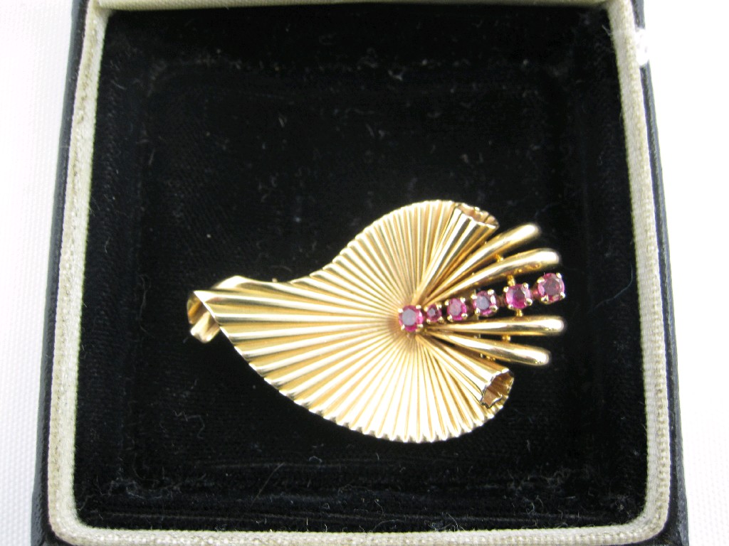 Appraisal: A Continental Leaf Brooch the fluted plaque claw-set six circular-cut