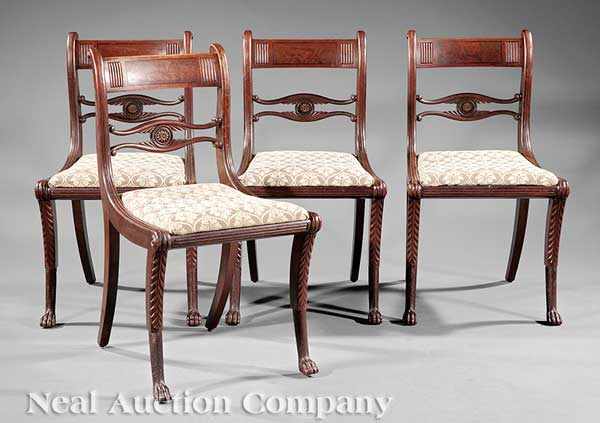 Appraisal: A Set of Four American Classical Carved Mahogany Side Chairs