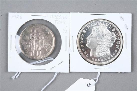 Appraisal: TWO COINS Oregon Trail half dollar Liberty head One Troy