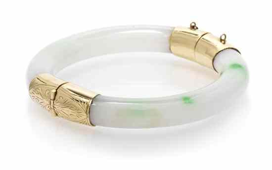 Appraisal: A Karat Yellow Gold and Jade Bangle Bracelet consisting of