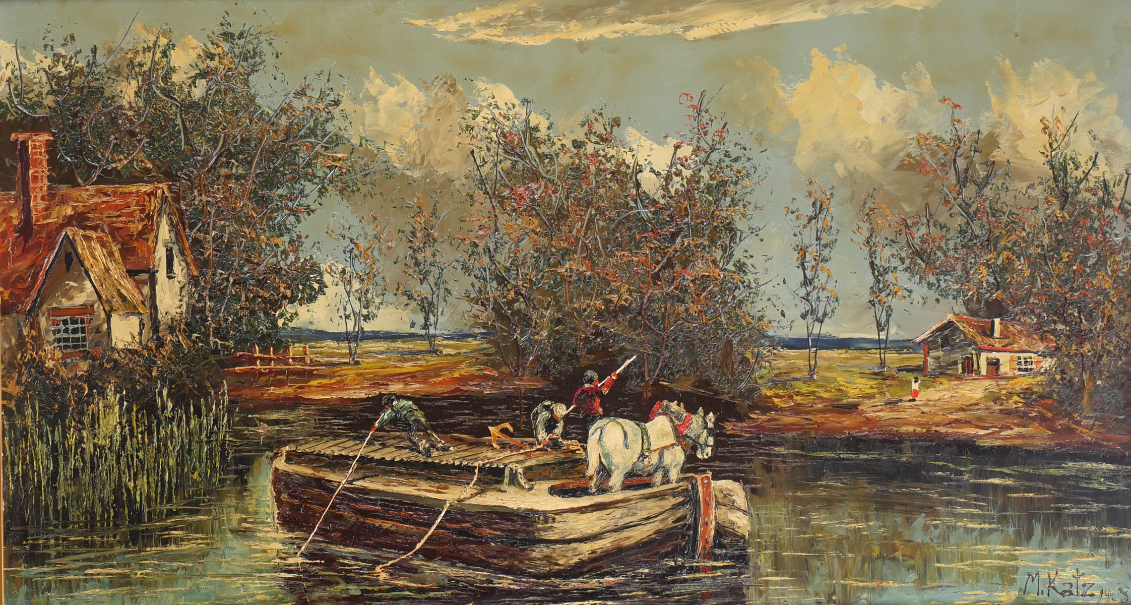 Appraisal: KATZ Morris Polish - River Landscape with Ferry Oil Masonite