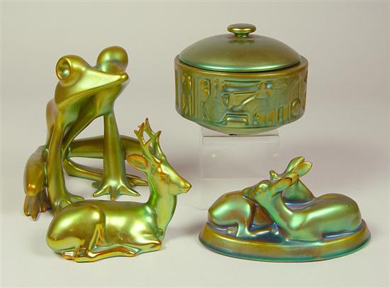 Appraisal: Zsolnay Eosin Glaze Figurines Bowl Frog figurine x x chip