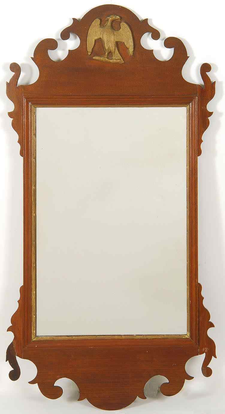 Appraisal: ANTIQUE AMERICAN CHIPPENDALE MIRROR th CenturyIn mahogany Scrolled top with