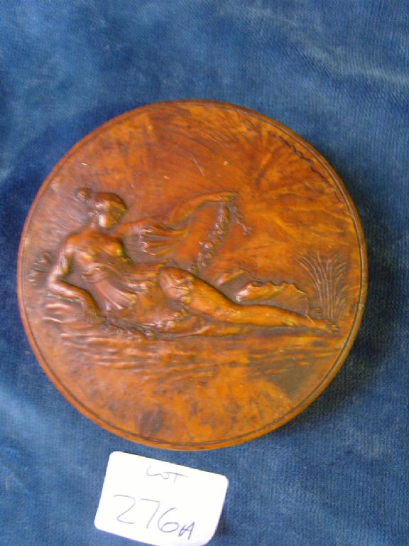 Appraisal: An th century carved walnut box of circular form showing