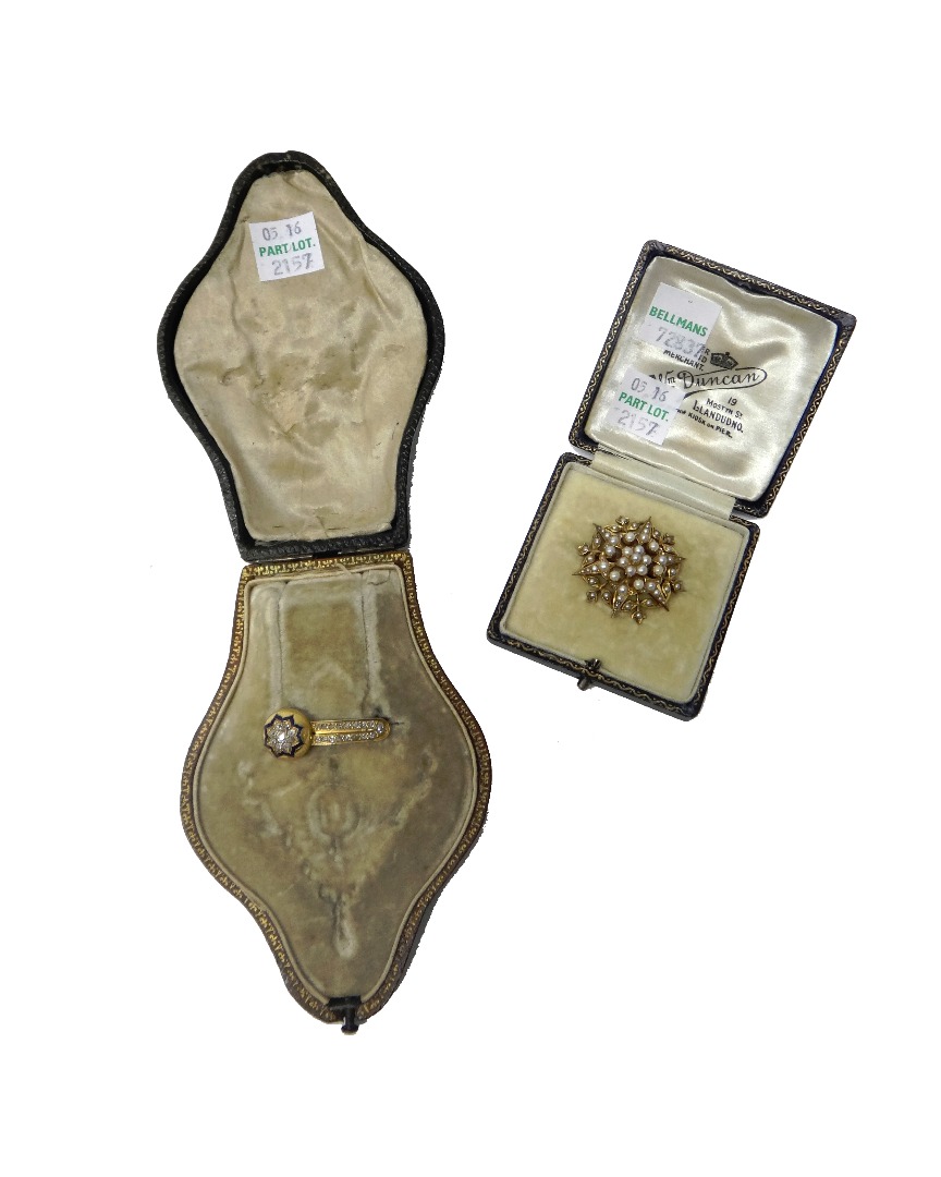 Appraisal: A Victorian gold diamond set and blue enamelled brooch the