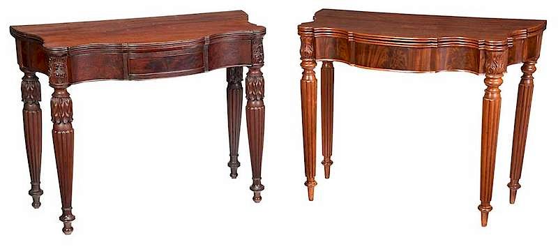 Appraisal: Two American Sheraton Mahogany Card Tables New England circa shaped