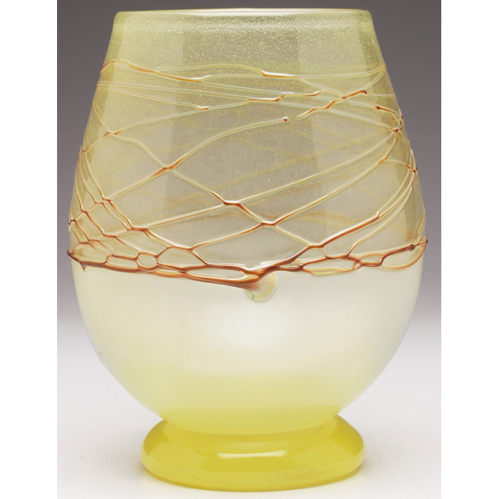 Appraisal: David Edler vase footed bulbous shape in multi-toned yellow glass