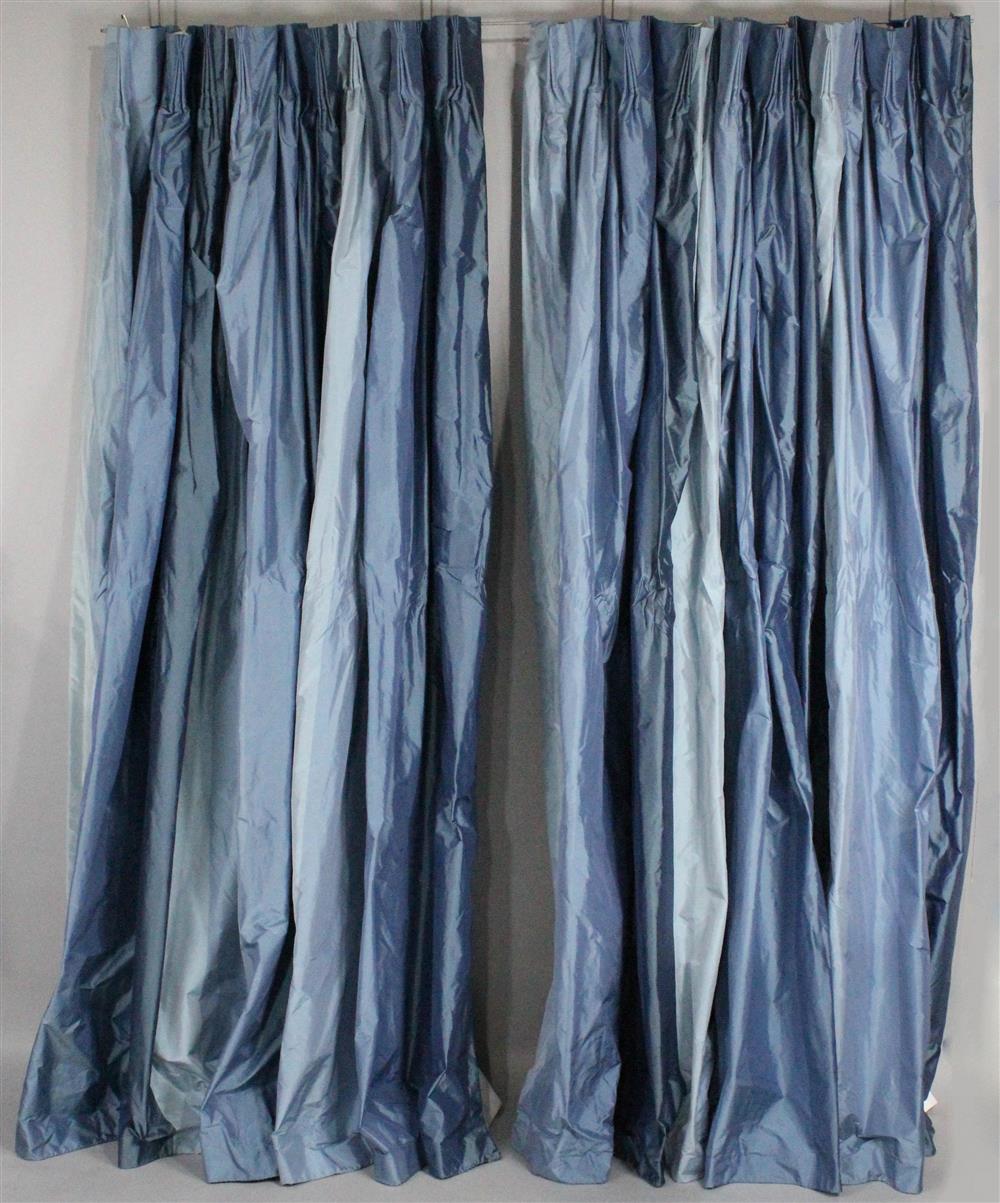 Appraisal: PAIR OF ELEGANT BLUE SILK TAFFETA SHADED OMBRE CURTAINS with