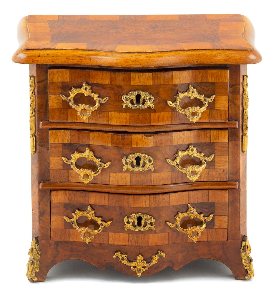 Appraisal: A Continental Parquetry and Gilt Metal Mounted Diminutive Commode A