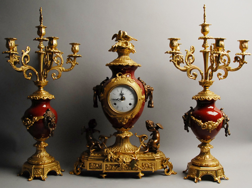 Appraisal: An E th C Italian Clock Garniture each with gilt