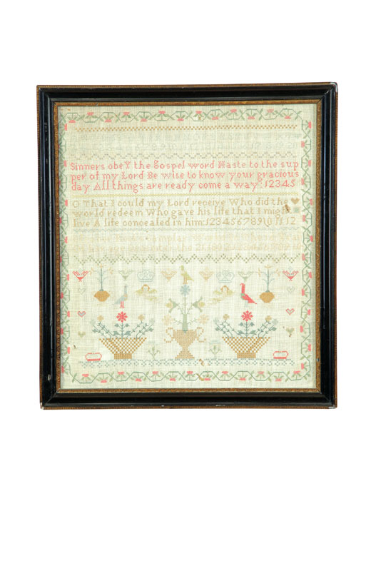 Appraisal: SAMPLER Eleanor Rook England silk on wool Minute stitches form