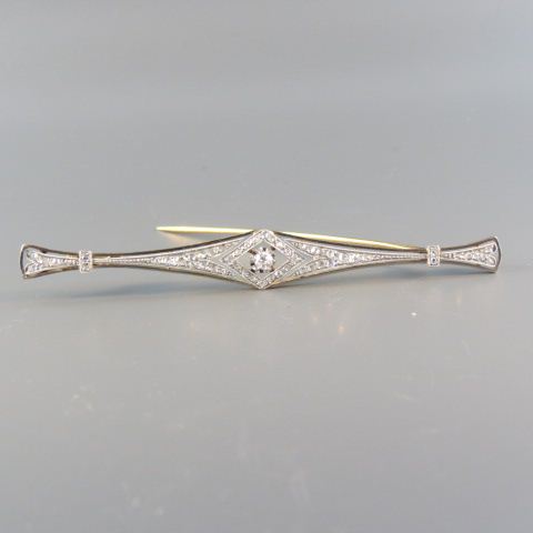 Appraisal: Diamond Platinum k Bar Pin antique diamonds totaling over across