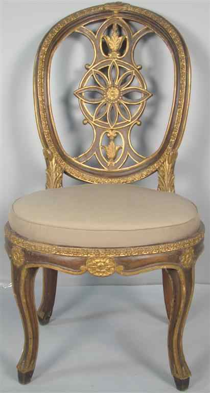 Appraisal: CONTINENTAL WALNUT AND GILT SIDE CHAIR late th early th