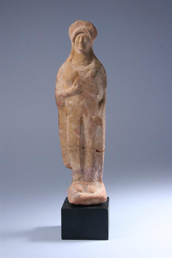 Appraisal: GREEK TERRACOTTA KORE th Century B C Tall Boetian archaic