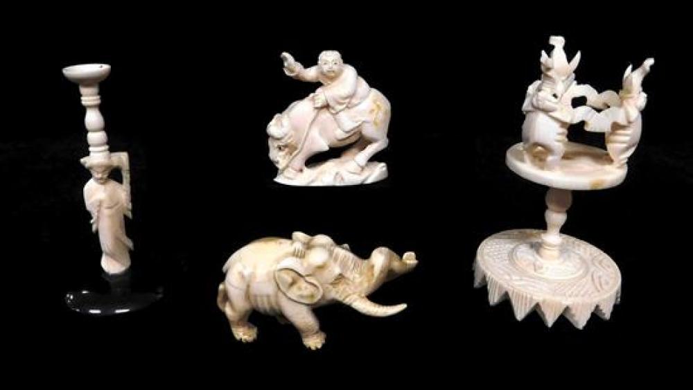 Appraisal: ASIAN Four ivory carvings Asian th th C including two