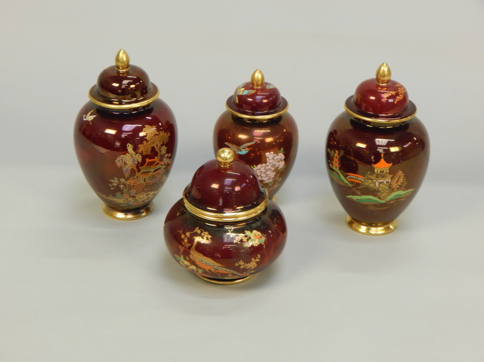 Appraisal: Four various Carlton Ware Rouge Royal Oriental style jars and