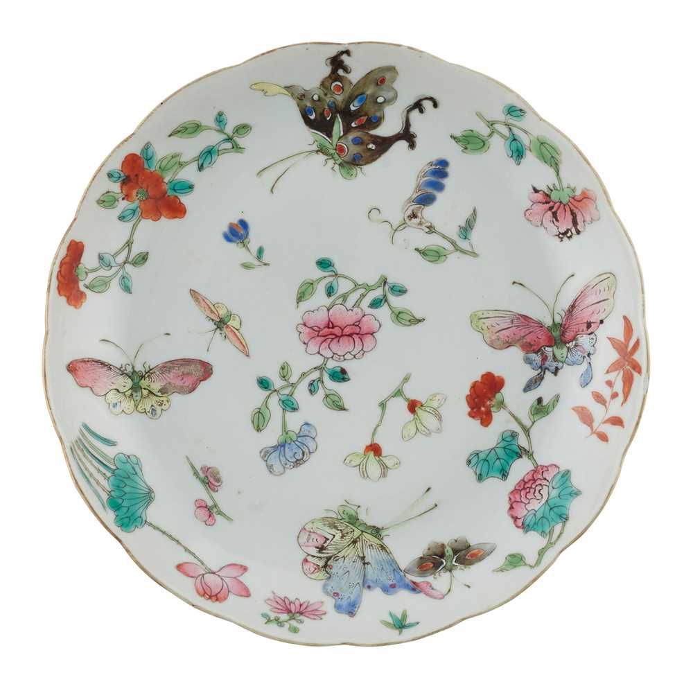 Appraisal: FAMILLE ROSE 'BUTTERFLY AND FLOWER' DISH QING DYNASTY JIAQING MARK