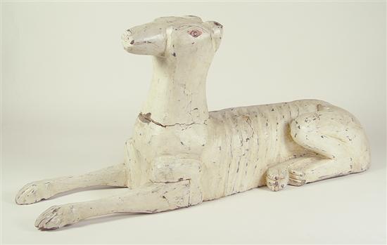 Appraisal: Carved Wooden Whippet Circa Midwestern origin Old white over original