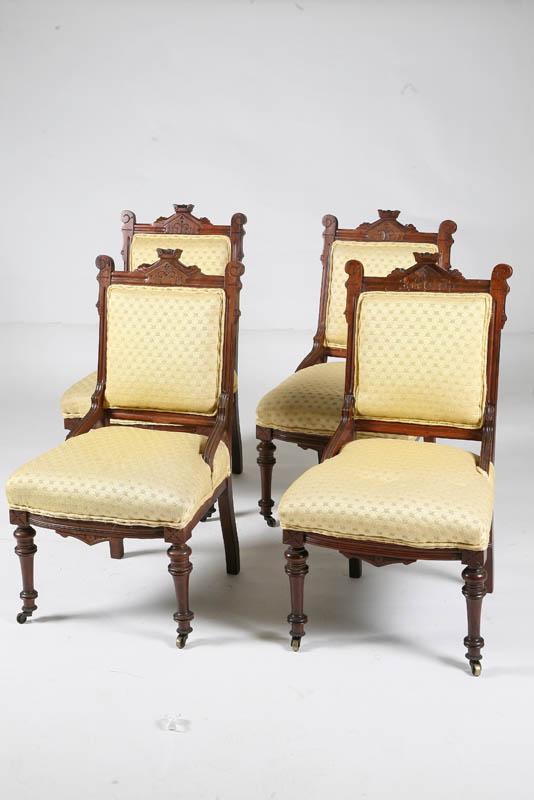 Appraisal: FOUR VICTORIAN SIDE CHAIRS Eastlake chairs in walnut and burl