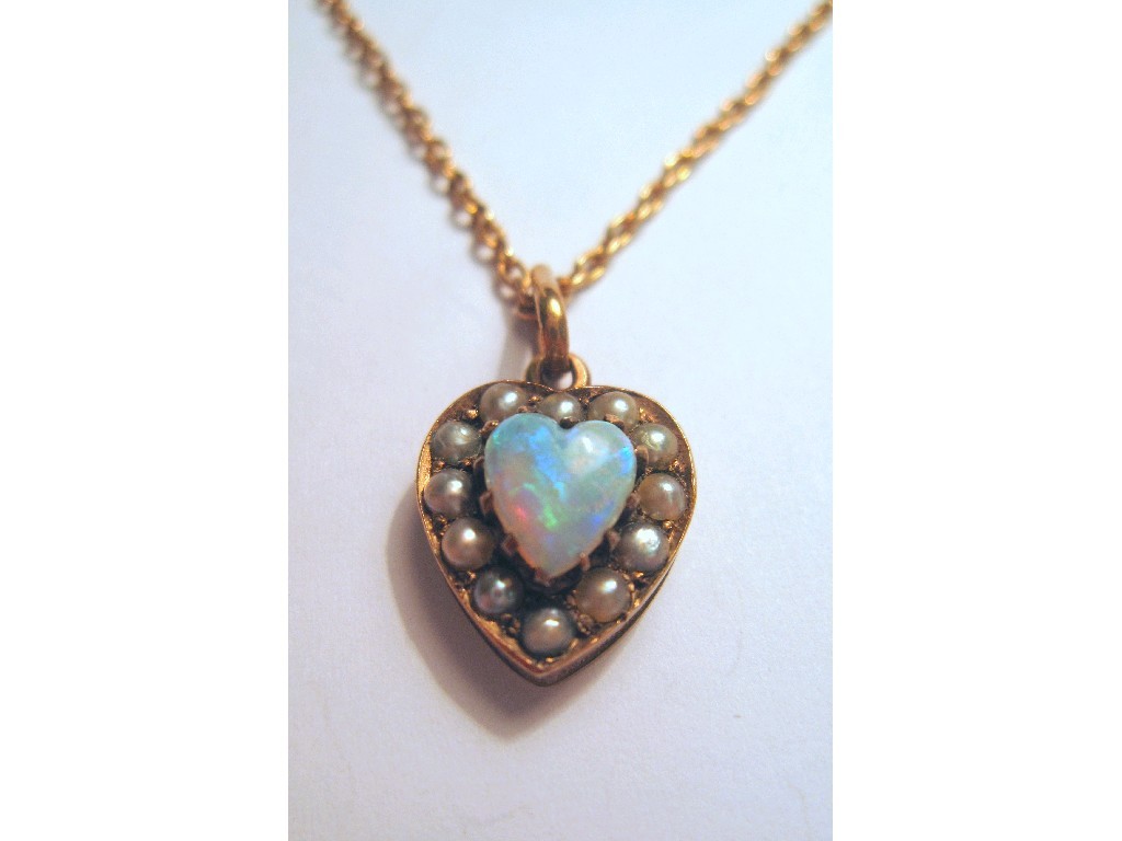 Appraisal: Victorian opal and seed pearl set heart shaped pendant on