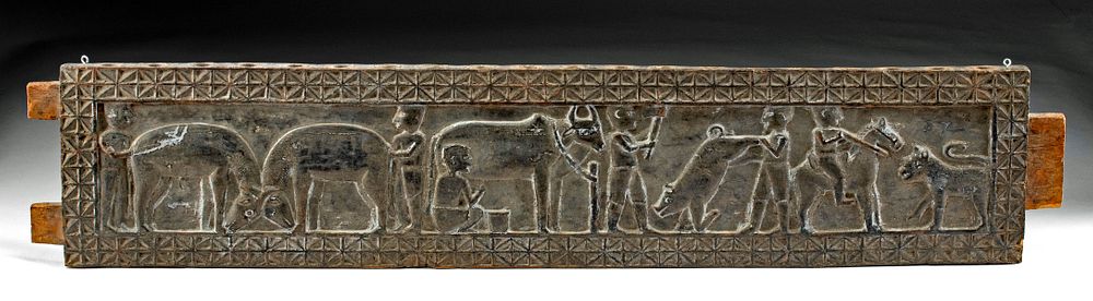 Appraisal: th C Indonesian Wood Panel w Farmer Animal Scenes Southeast