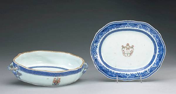 Appraisal: Two blue and white export porcelains with armorial decoration early