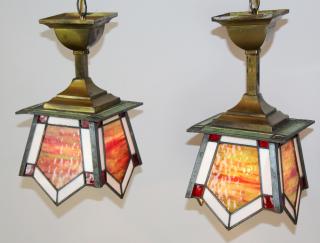 Appraisal: Pair of Arts Crafts stained leaded glass lights A pair