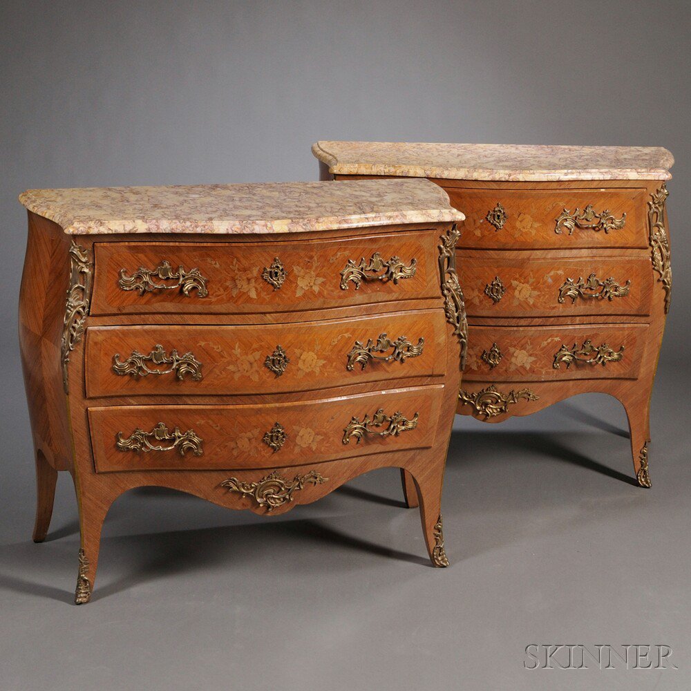 Appraisal: Pair of Louis XV-style Marble-top Commodes early th century each