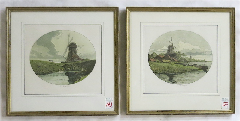 Appraisal: A PAIR OF JOSEF EIDENBERGER AUSTRIAN - ORIGINAL ETCHINGS Windmill