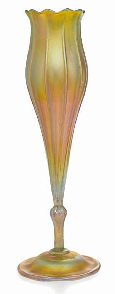 Appraisal: A Tiffany gold Favrile glass floriform vase circa inscribed L