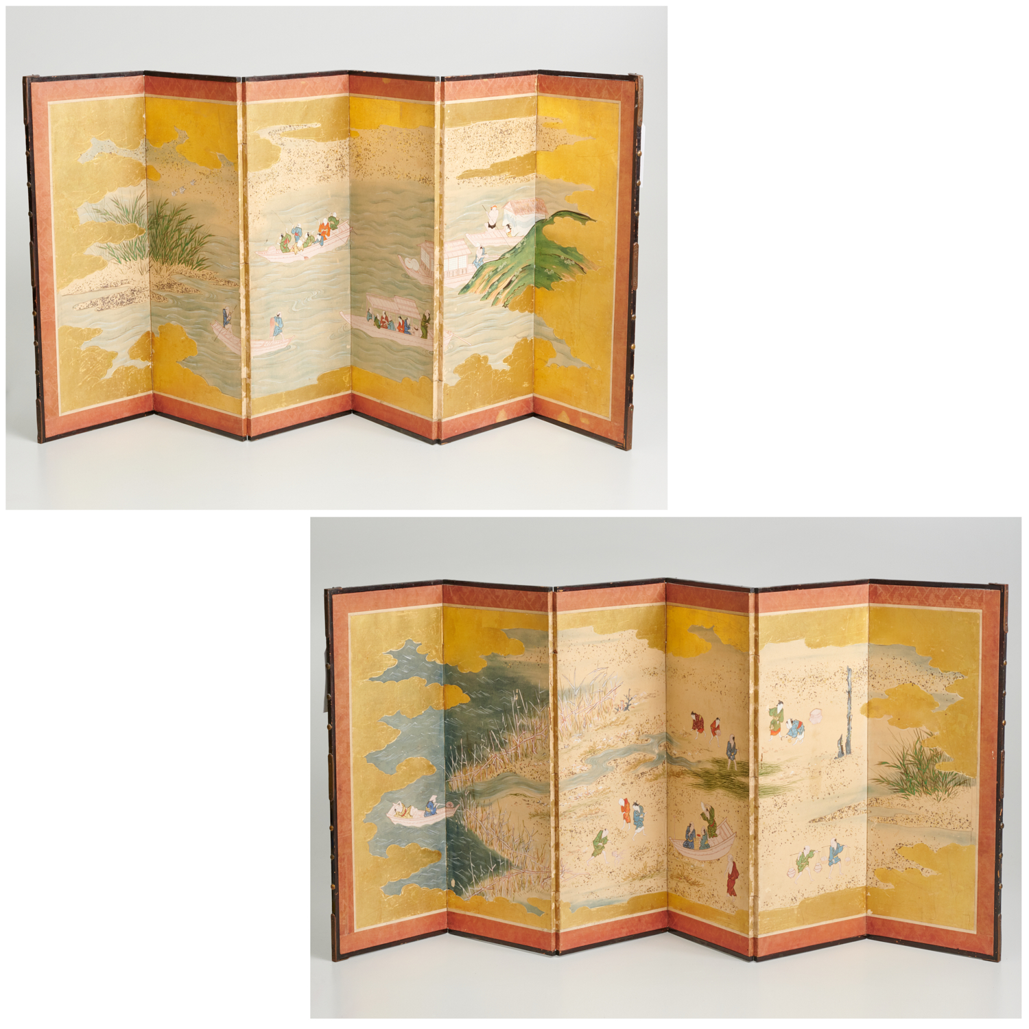 Appraisal: PAIR JAPANESE -PANEL TABLE SCREENS th th c figures in