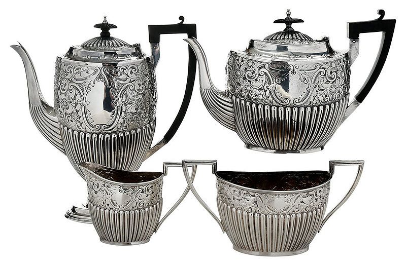 Appraisal: Four Piece English Silver Tea Service Sheffield - urn forms