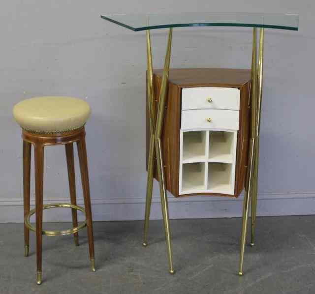 Appraisal: Possibly Gio Ponti Midcentury Bar and Stool With brass supports