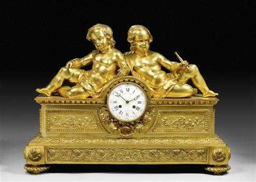 Appraisal: IMPORTANT MANTEL CLOCK AUX ENFANTS late Louis XVI after designs