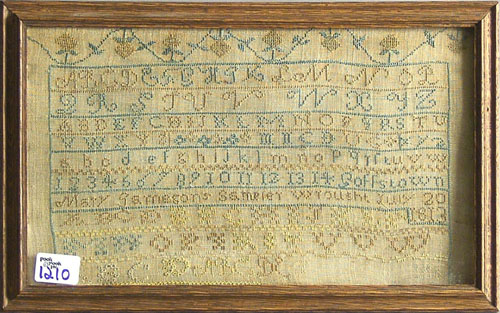 Appraisal: Goffstown NH silk on linen sampler dated wrought by Mary