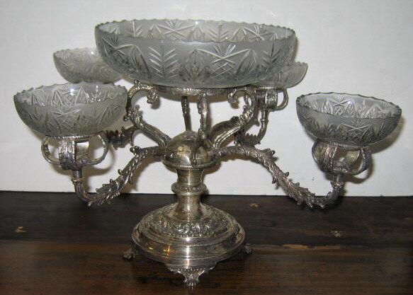 Appraisal: PLATED SILVER CENTERPIECE EPERGNE Late Victorian footed domed base with