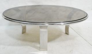 Appraisal: Pace style Glass Chrome Cocktail Coffee Table Dark tinted round