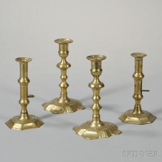 Appraisal: Two Pair of Early Brass Candlesticks England mid- th century