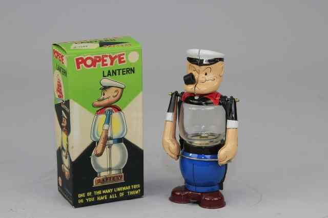 Appraisal: POPEYE LANTERN Linemar Japan boxed example features lithographed tin depiction