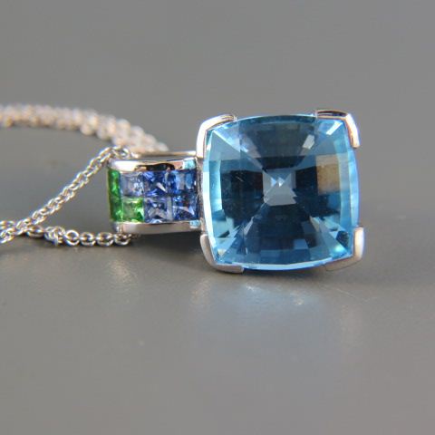 Appraisal: Blue Topaz Sapphire Pendant carat square fancy cut gem with