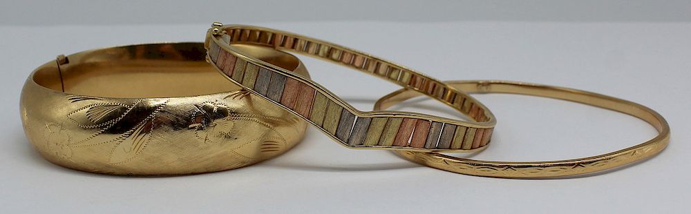 Appraisal: JEWELRY kt Gold Bracelets Includes a kt yellow gold hinged