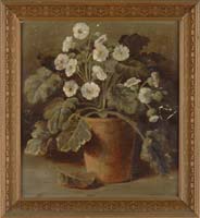 Appraisal: J S DUTTON th Century POT OF WHITE FLOWERS Oil