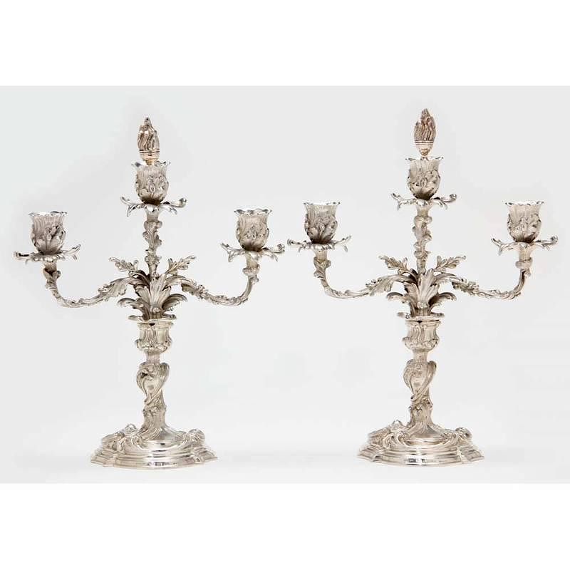 Appraisal: A Pair of Rococo Style Sterling Silver Candelabra Italian th