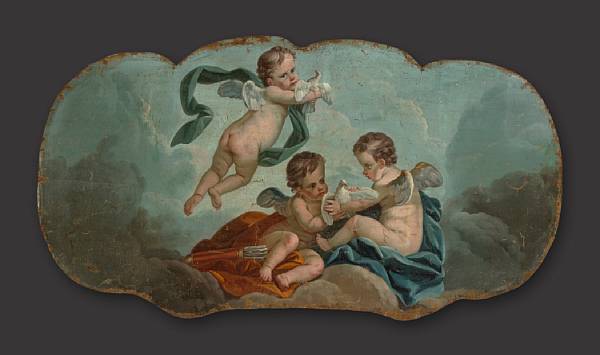 Appraisal: A pair of Louis XV painted figural panels mid th