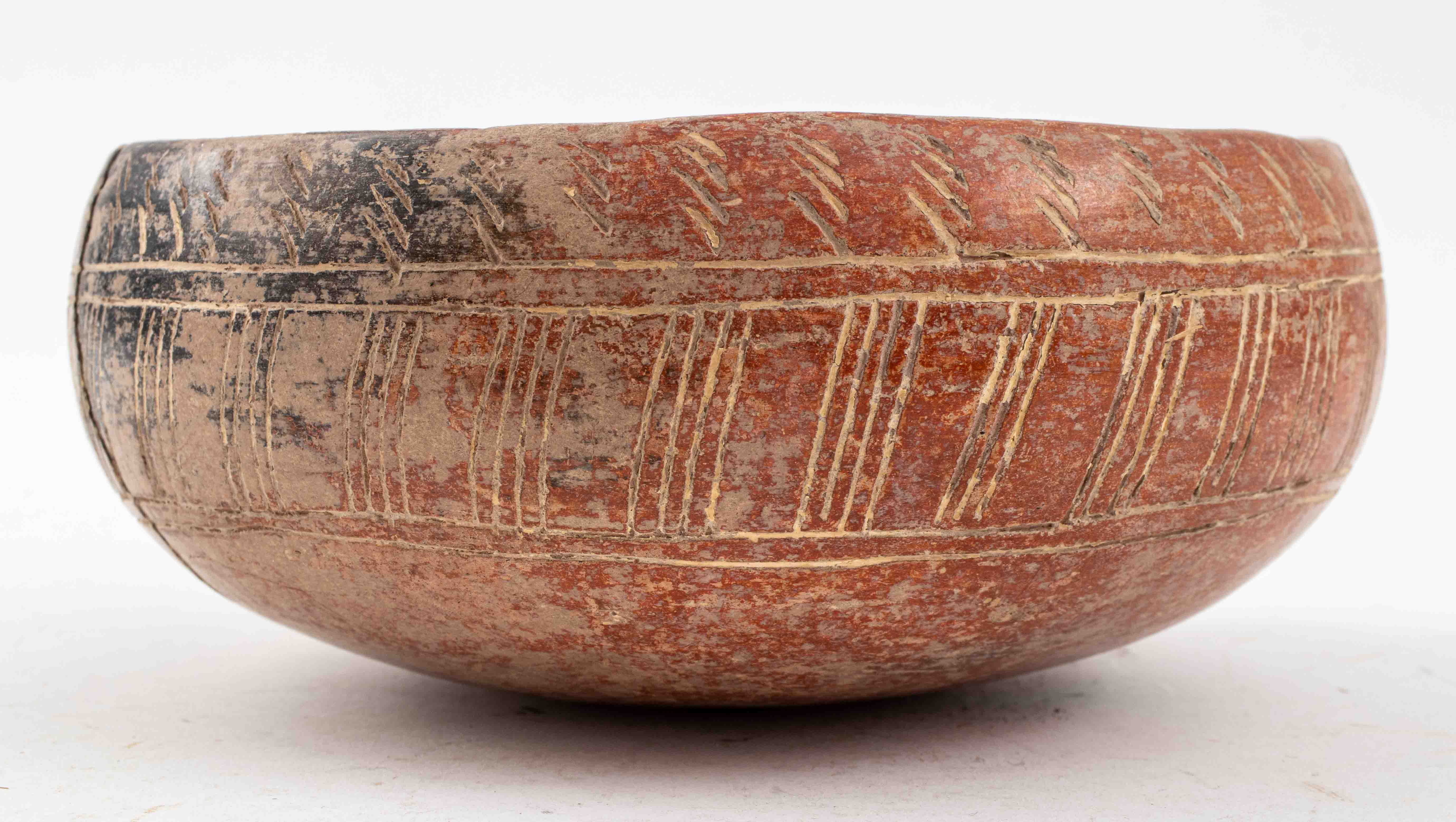 Appraisal: PRE-COLUMBIAN INCISED REDWARE BOWL Precolumbian ceramic pottery redware bowl incised