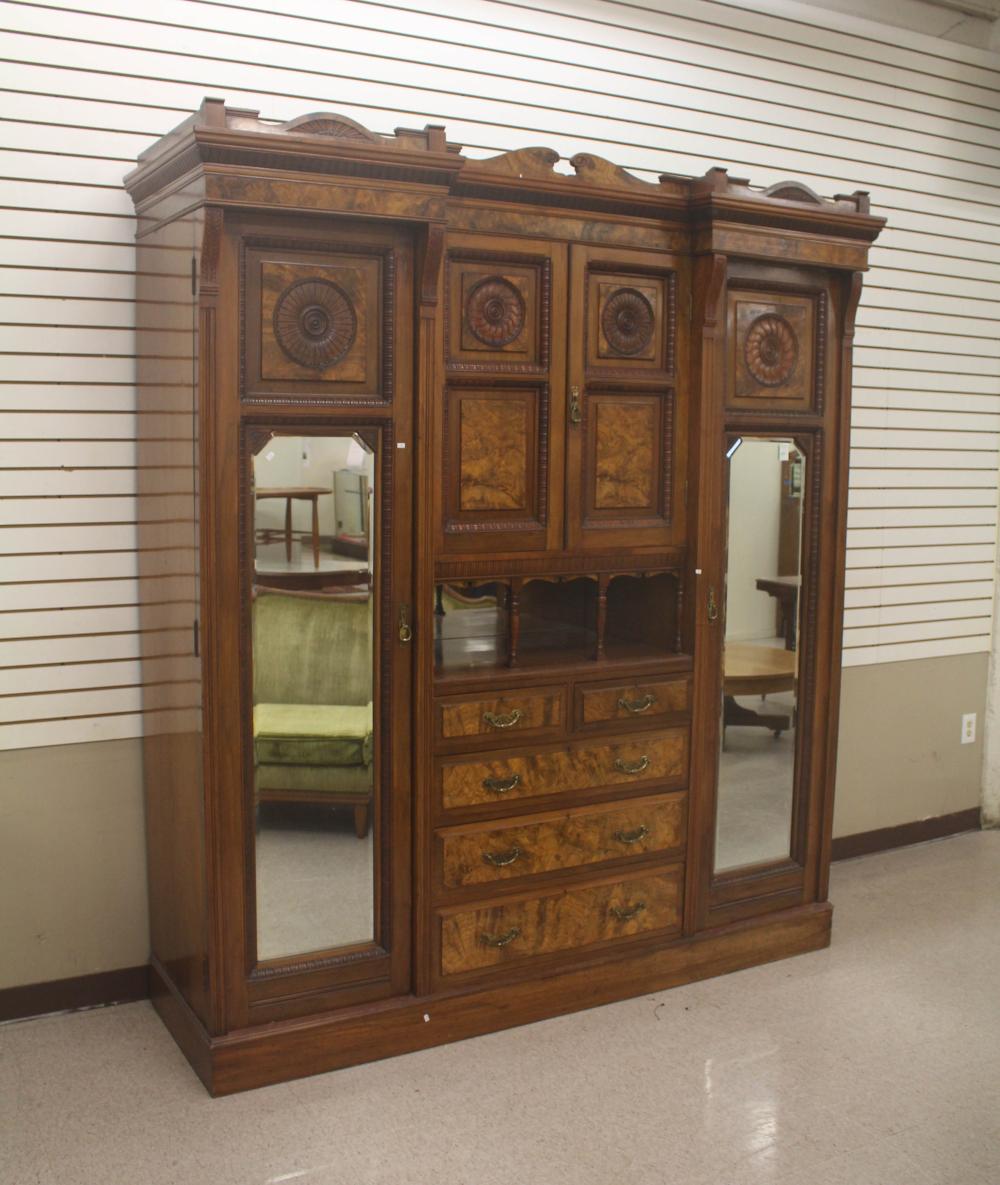 Appraisal: VICTORIAN WALNUT AND BURL WALNUT WARDROBE DRESSER English late th